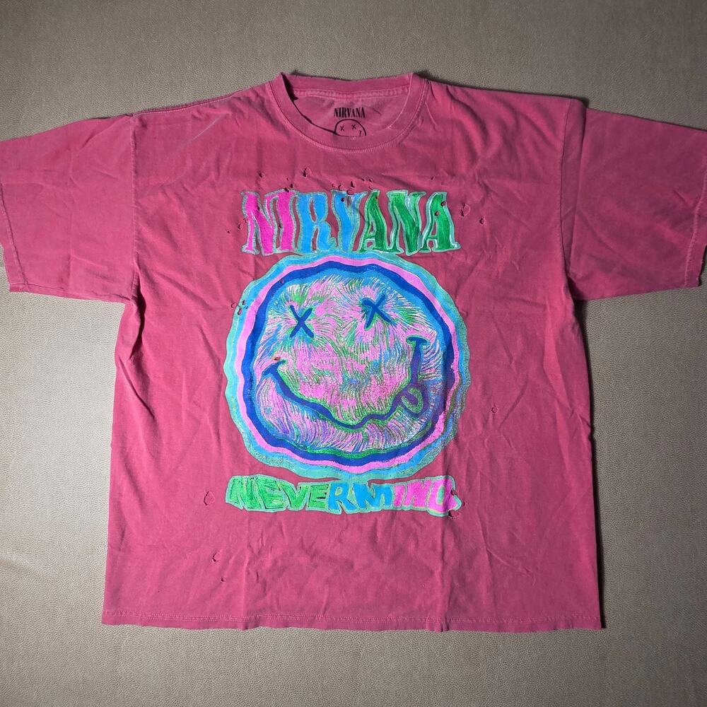 Nirvana Nevermind Distressed Pink Oversized Graphic Band T-Shirt Size L/XL